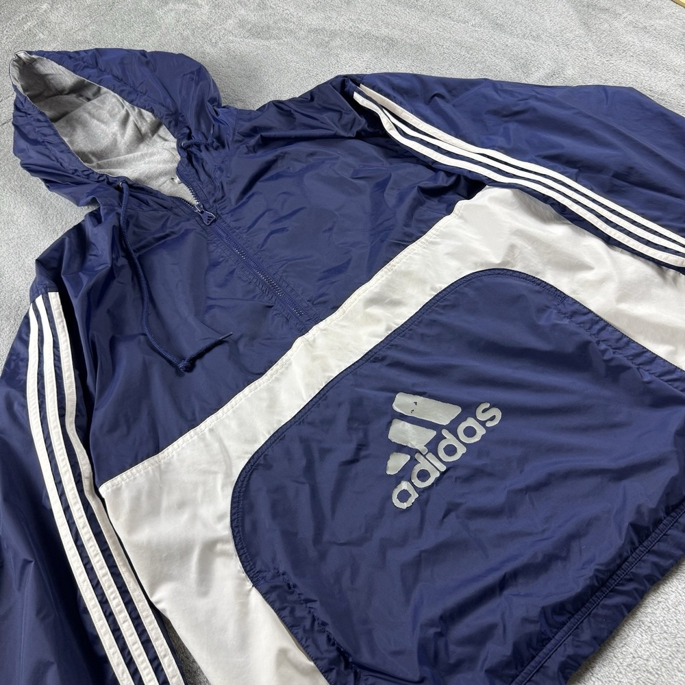 ADIDAS Vintage Navy BLUE 1/2 Zip Pullover Hoodie Lined Jacket Size XL